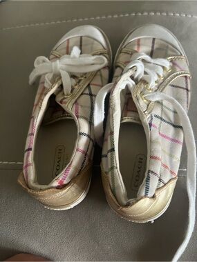 Coach Plaid Lace-Up Sneakers with Gold Heel